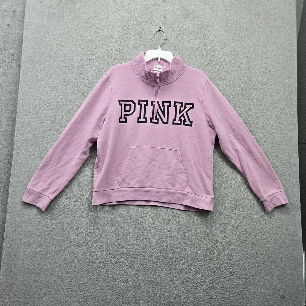 PINK Victoria's Secret Women Hoodie XL Pink Logo Graphic 1/4 Zip Mock Neck